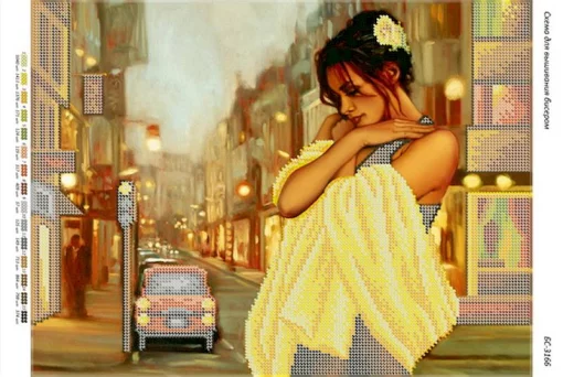 Дівчина в жовтому на тлі міста