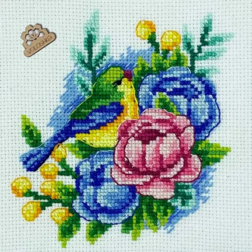 Набір для вишивки хрестиком "Квіти з пташкою", VC-016
