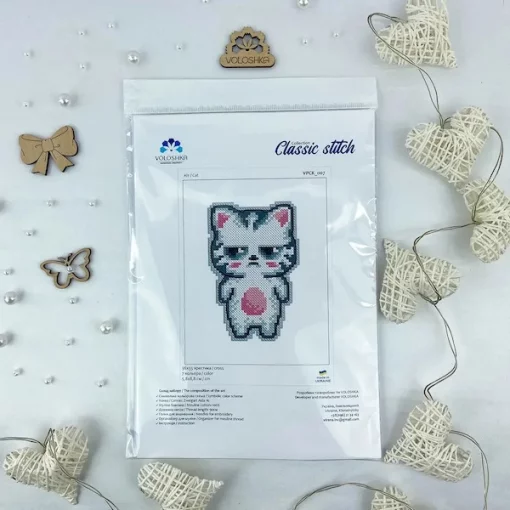 Брелок для вишивки хрестиком на пластиковій канві &quot;Кіт&quot;, VPC_007