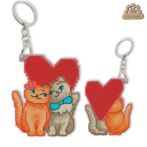 Брелок для вишивки хрестиком на пластиковій канві &quot;Солодка парочка: Котики&quot;, VPC_055