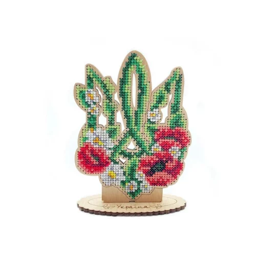 Набір для вишивки нитками по дереву &quot;Герб України з маками та ромашками&quot;, VW 005