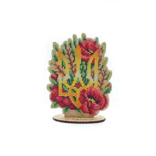 Набір для вишивки нитками по дереву &quot;Герб України з колосками, маками та калиною&quot;, VW 006