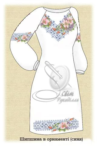 Сукня жіноча "Шипшина в орнаменті" (синя)