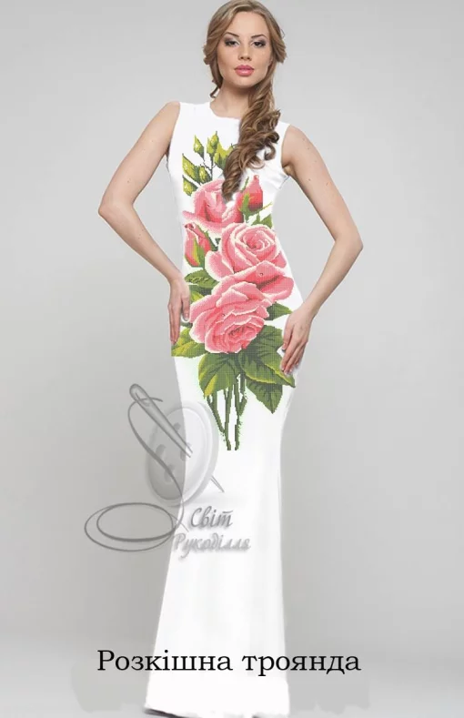 Сукня довга, без рукавів "Розкішна троянда" 