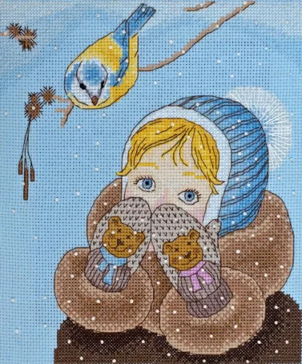 Набір для вишивки хрестиком &quot;Дівчинка та синичка&quot; 
