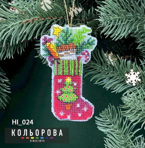 Новорічна іграшка на пластиковій основі НІ_024 &quot;Чобіток з подарунками&quot;